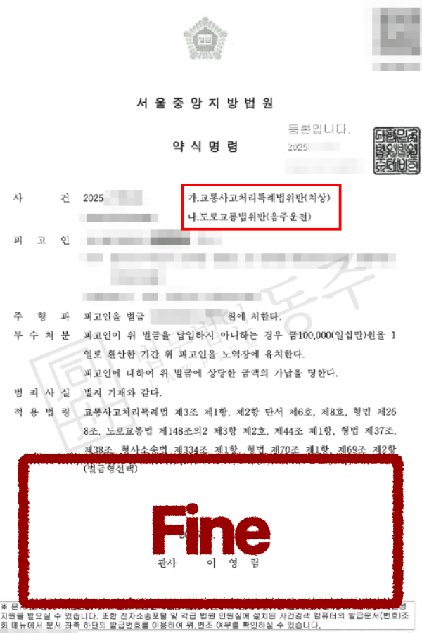 [성공사례] 중국인음주운전 대인사고 벌금형 방어 (driving under the influence)