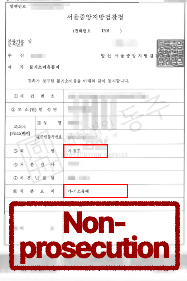 [성공사례] 절도죄 기소유예 외국인, Cases of theft cime by foreigners