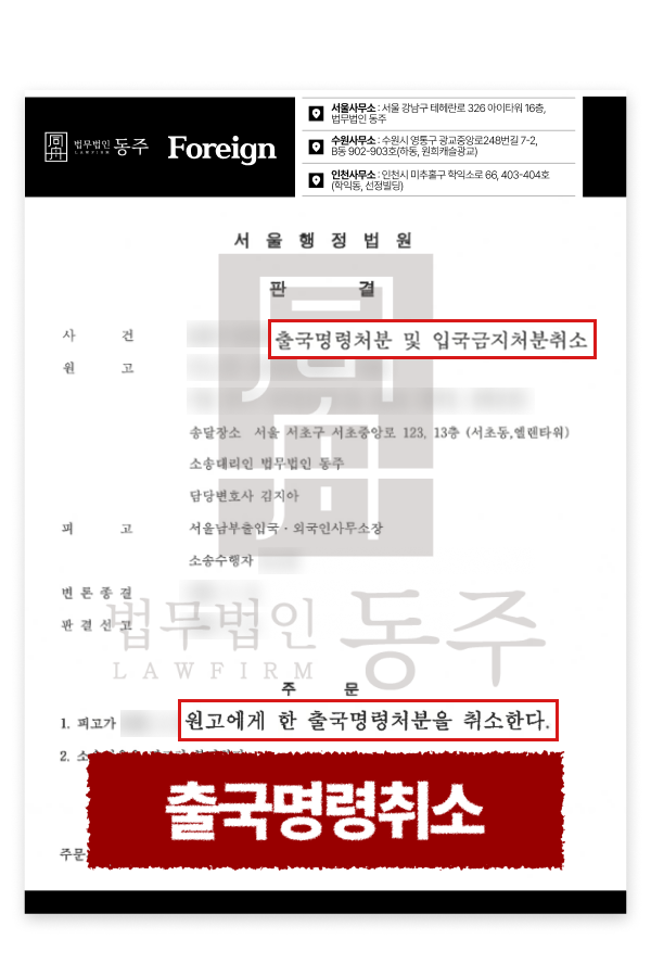 불법취업으로 인한 강제추방 위기, 출국명령취소